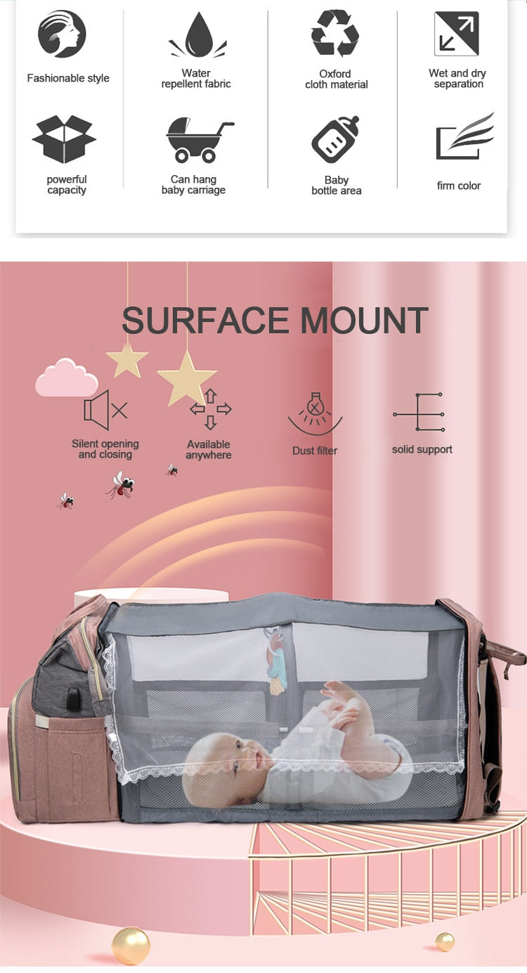 Large capacity Lightweight Portable Bag with Folding Crib Bed