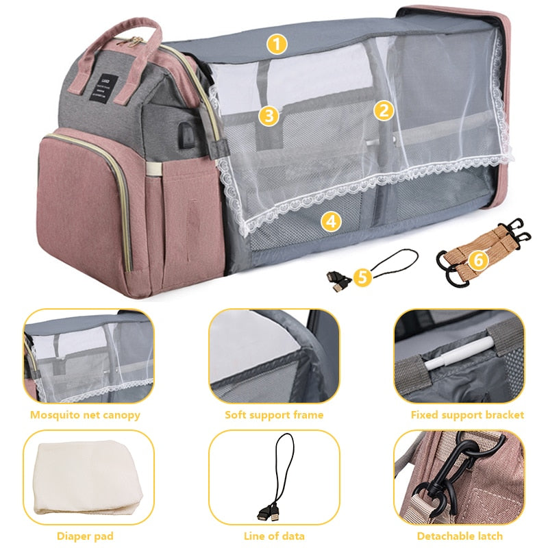 Large capacity Lightweight Portable Bag with Folding Crib Bed