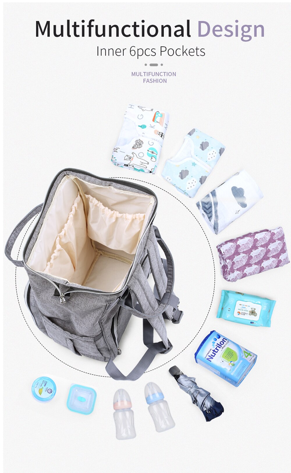 Multi-function Large Capacity Waterproof Diaper Bag